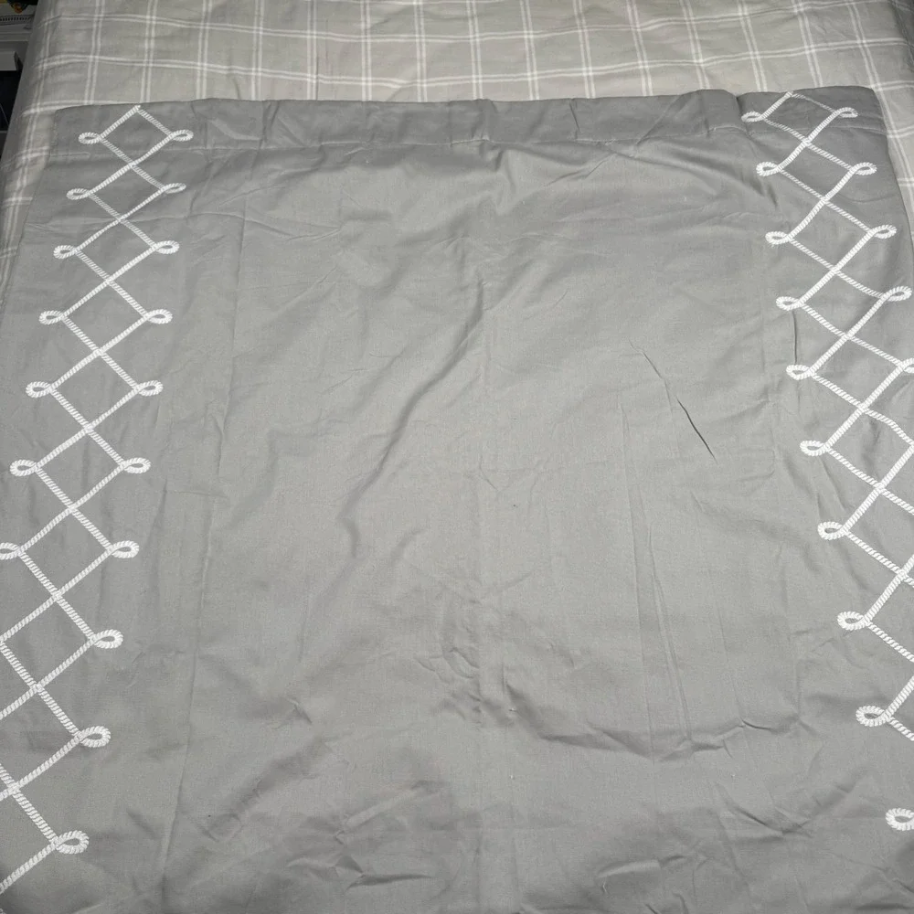 Pottery Barn Kids Gray White Rope Lattice Blackout Curtain Panel 44x96 Cotton
